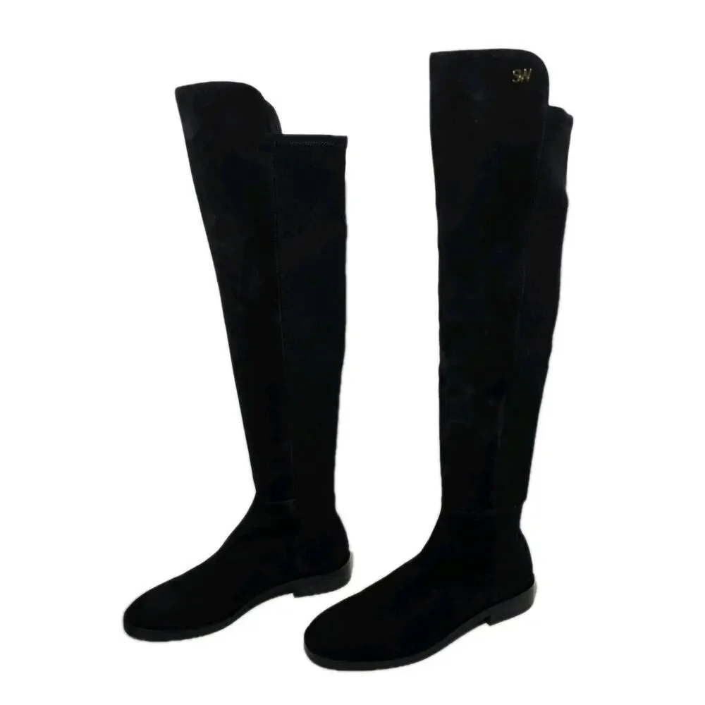 Stuart Weitzman Keelan City Black Suede Microstretch knee Boots w/Logo Sz 9 B